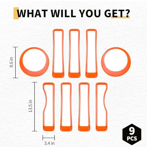 Image of MAXDOM Grille Inserts Headlight Covers Set Fits for (2018-2023) Wrangler JL and Gladiator JT partial models Part#6KM36MRCAA (Orange)