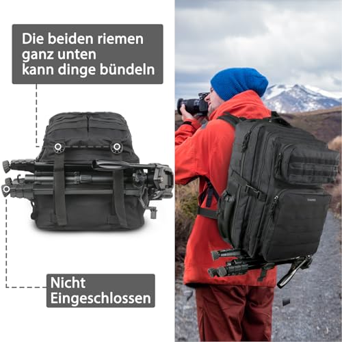 YOREPEK Großer Militär Rucksack Herren, 40L Outdoor Armee Wasserdicht Taktischer Bundeswehr Rucksäcke Molle Assault Survival Tactical Travel Backpack für Camping Trekking Wandern Reise Arbeit, Schwarz
