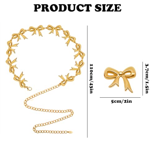 Gold Bow Chain Belt Decorations Gold Chain Belt, Gold Belt Decor Cute Bow Gold Belts Supplies for Women, Chain Belts for Women Fashion, Gold Chain Belt Woman Suitable for All Kinds of Clothing2