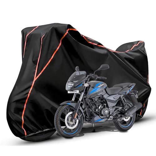 Image of Waterproof Bike Body Cover Compatible with Bajaj Pulsar 150 Dustproof Scratchproof - Motorcycle Cover for Two Wheeler, Outdoor Full Cover with UV, Duty, Rain Protection (Black & Red) R1