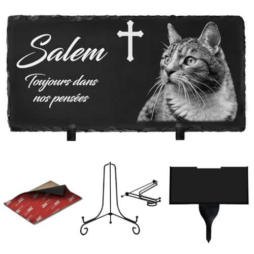 ETERNEL - Plaque Funéraire Personnalisée Croix pour Animaux - à Planter, à Coller ou à Poser, Chien, Chat, Animaux De Compagnie, Multisupports, Ardoise ou Granit, Photo et Texte au Choix, Hommage
