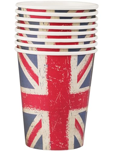 Smiffys Union Jack Vintage Style Print Paper Cups 8 Pack 9oz Union Jack Fancy Dress Union Jack Dress Up Party Goods