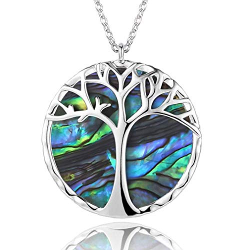 Simshew Sencillo Collar de árbol de la Vida Collar de Conchas de Chakra, Colgante Redondo único de Concha Natural, joyería de Cobre Hecha a Mano Bday Ideas for Mujeres