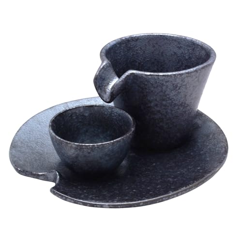 Utsuwa Luan 555-0001 Mino Ware Kaneko Komyo Cold Sake Set, Silver Black Sizzle, Black, Diameter 6.7 inches (17 cm)