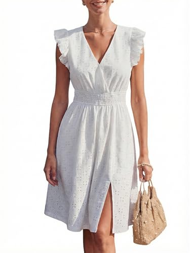 Robe midi en dentelle à œillets CUPSHE confort taille smockée