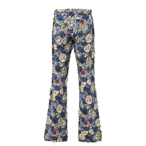 Men’s Floral Tapestry Pants Streetwear Thick Jacquard Pants Stacked Jeans2