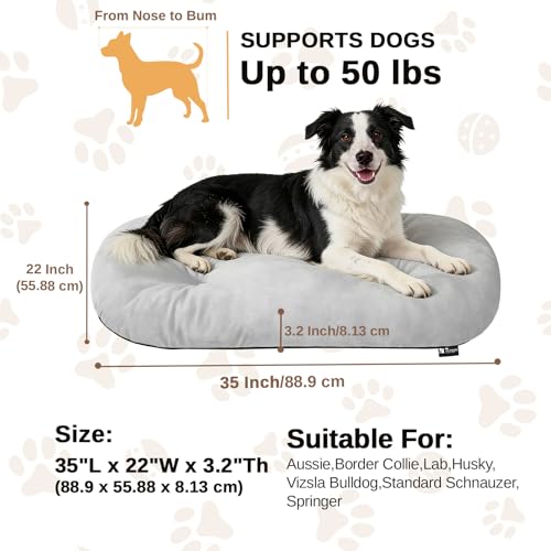 Image of Washable Oval Dog Bed for Large Dogs, Silver-Tipped High-Resilience, Beige