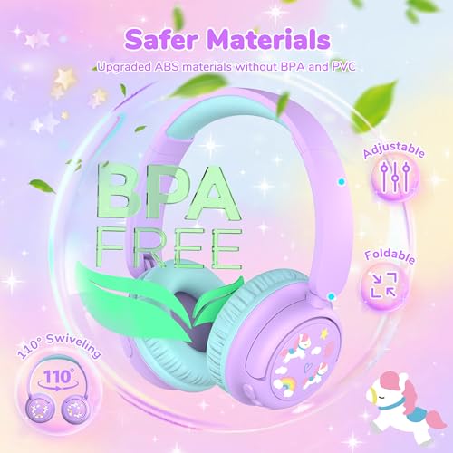 Image of iClever Clever BTH22 Kids Bluetooth Headphones, 60H Play Time, 74 /85 dBA Safe Volume, Bluetooth 5.4, USB C, Over Ear Kids Headphones Wireless with Mic AUX Cord for iPad /Tablet /Travel /School, Lilac