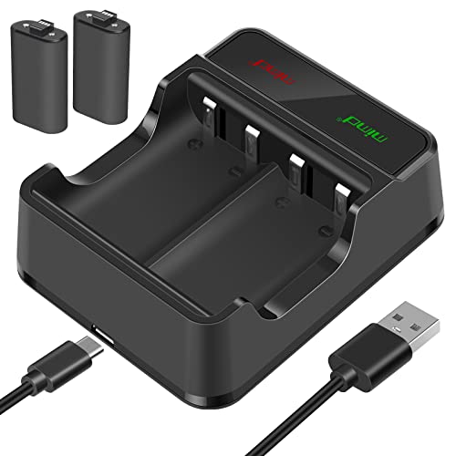Akku für Xbox One Series Controller, ARyee 2 Stück 2000mAh Wiederaufladbare Batteriepacks für Xbox One/Xbox One S/Xbox One X/Xbox One Elite Wireless Controller mit Ladestation Cover
