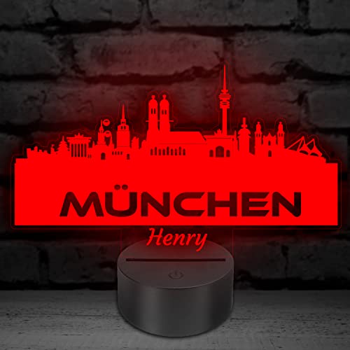 Aina München Skyline Geschenke Fanartikel mit Namen Gravur 3D LED Lampe Bayern