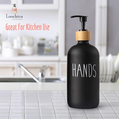 Image of LOOCHICA Black Glass Kitchen Soap Dispenser, Detergent Dispenser or Hands Soap Dispenser for Kitchen Sink, Black Soap Dispenser, Modern Farmhouse Decor Dish Soap Pump for Kitchen Organization