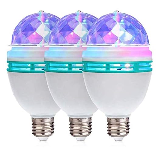 Kicko LED Rotating Light Bulb - Multicolor Party Light Bulbs – 3 Pack of Disco Lights, Crystallized Strobe Light Bulbs