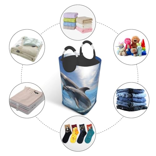Panier à linge autonome pliable avec deux dauphins pour la chambre