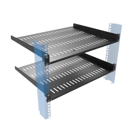 JINGCHENGMEI 1U Vented Rack Shelf, 14-17 in Adjustable Cantilever (2 pcs) for 19" racks
