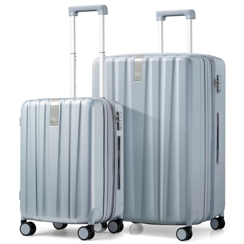 Image of Hanke Expandable Hard Shell Luggage Sets 2 piece Carry On Luggage with Wheels Suitcases Lightweight Checked Travel Luggage Rolling Large Suitcase Travel Luggage Bag Woman Men 20 /29 Inch(Gray)