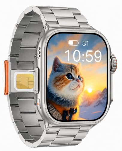 Smart Watch with SIM Card Slot for Android HD Touchscreen Watch Bluetooth Calling Social Media Apps Support Fitness & Sleep Tracker Stainless Steel Strap Silver