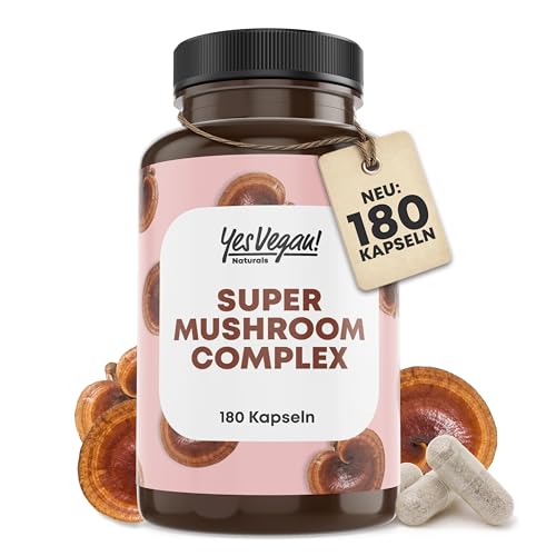 Pilz Komplex mit B2 B5 B6 (180 Kapseln) mit 7 Pilze: Lions mane, Reishi Pilz, Cordyseps, Chaga, hericium erinaceus – Super Mushroom Complex - Alternative zu Mushroom Coffee