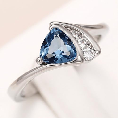 White Gold Plated Blue Triangle Cubic Zirconia Inlaid Creative Elegant Statement Ring Personalized Accessory Ideal for Women's Daily Casual Wear Party Holiday Anniversary Love Jewelry Gift4