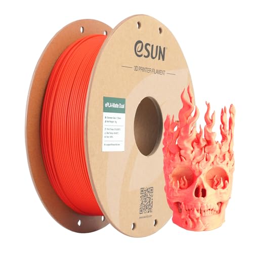 eSUN Matte Dual Color PLA Filament 1KG, Shine-Free & Frosted, Red Yellow