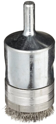 Image of Weiler 11114 0.006 inch Wire Size, 302 Stainless Steel Bristles, Banded, Solid End, Stem-Mounted Crimped Wire End Brush, Made in the USA