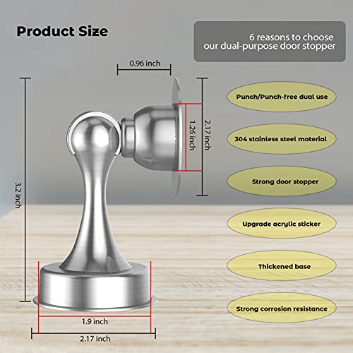 1 Pack(304)Door Stoppers, Ashgoob Magnetic Door Stop Door Catch, Brushed Nickel Stainless Steel(304)Door Stopper Wall Protector, Double-Sided Adhesive Tape No Drilling, Screws For Stronger Wall Mount #TOP2