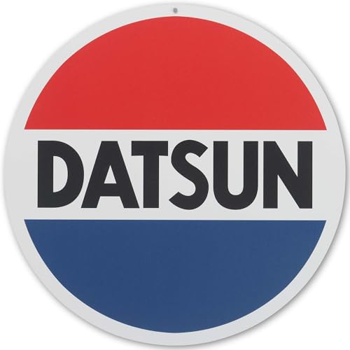 Image of Nissan Datsun Logo Round Metal Sign - Classic Datsun Wall Decor for Garage, Shop or Man Cave