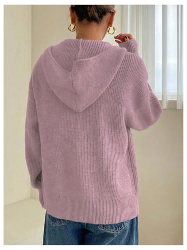 Image of SOLY HUX Zip Up Cardigan for Women Hooded Cardigan Sweater Knitted Drop Shoulder Fall Clothes Winter Hoodies Outerwear