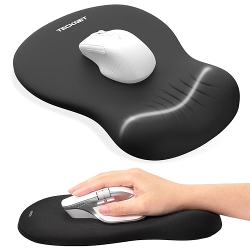 TECKNET Mouse Mat Wrist Support Ergonomic Mouse Mat with Slow-rebound Memory Foam Mouse Pad with Non-slip PU Base Waterproof Computer Mousepad for Office Home and Travel Black