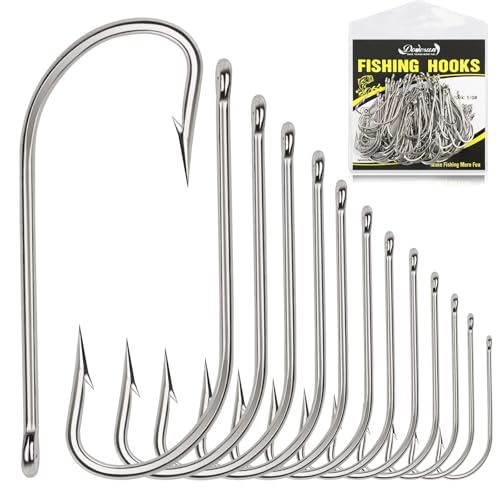 Dovesun Fishing Hooks Saltwater O'Shaughnessy Fishing Hooks Stainless Steel Forged J Hooks Trolling Sea Bass Striper Cod Bluefish Striped Bass 4#*100PCS