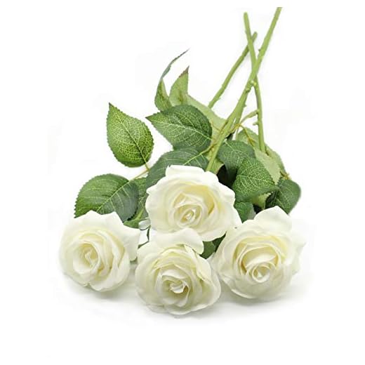 Derbway 4pcs Rosas Artificiales Flor de Seda, Tallo único Rosa Falso Ramo de Flores Real Toque para Fiestas, Bodas, Casas, decoración del Hotel (Blanco)