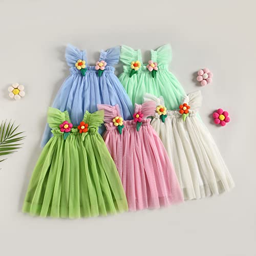 Toddler Baby Girl Tutu Dress 3D Flower Lace Dresses Princess Dress Party Dress Flower Girl Dress Girls Birthday Dress (Light Green, 18-24 Months) #TOP1