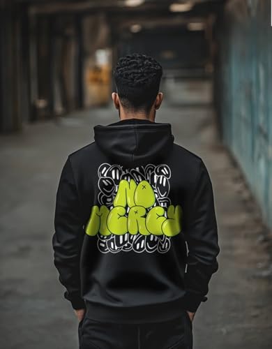 Image of Veirdo Cotton Fleece Regular Fit Hooded Sweatshirt Lastest Back Graphic Printed Winter Hoodies for Men (Available Colors: Marine Green, Marshmellow, Black, SOYA Bean, Orange & Blue)