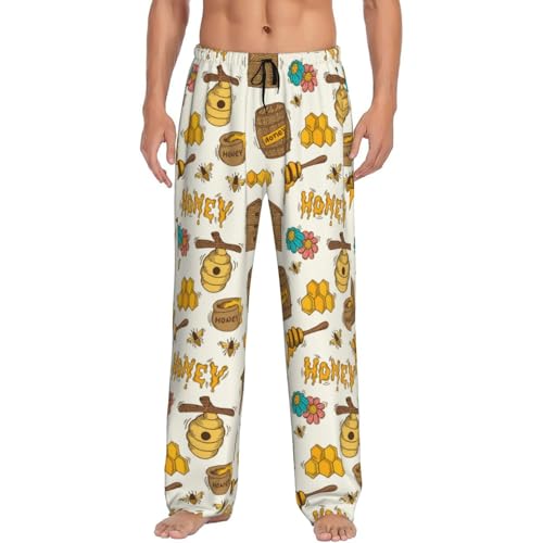 Honeycomb And Honey Print Adult Sleep Lounge Pajama Pants,Men Pajama Bottoms With Pockets Drawstring