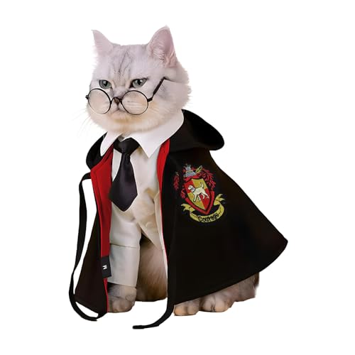 NIULA Cat Halloween Costume - Pet Wizard Costumes Mantle Magician Cosplay Clothes with Bowtie & Glasses Set, Festival Party Apparel for Small Pets Cats Dogs - image 4
