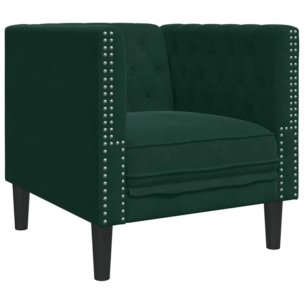 Set di 3 divani Chesterfield in velluto verde scuro con cuscini per il collo, 3 posti, 2 posti e poltrona, per soggiorno, con comoda seduta e gambe stabili