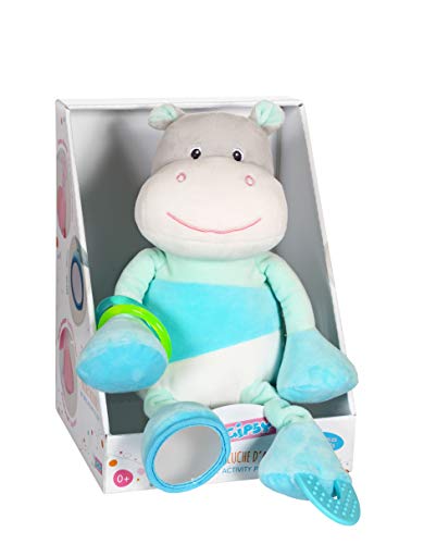 Peluche hippopotame Gipsy bleu et blanc, le premier doudou câlin qui rassure bébé