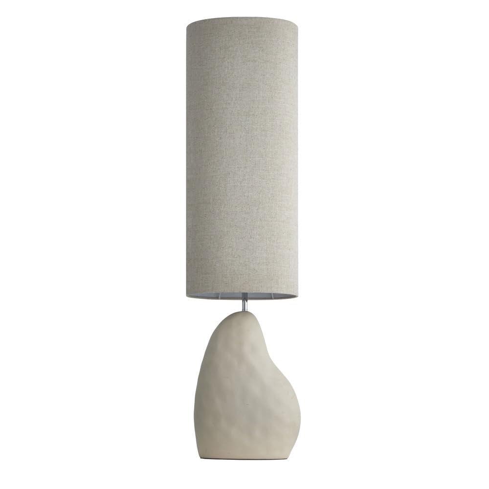 Firstchoicelighting Cream & Natural Ceramic Floor Standing Lamp, Natural Linen Shade, Modern Pebble Design, Height 122Cm