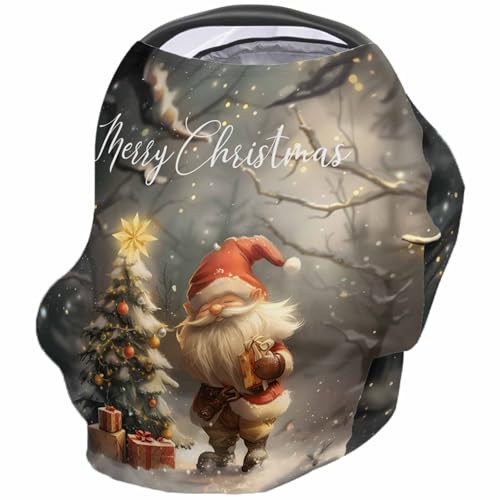 Nursing Cover for Breastfeeding Scarf, Xmas Tree Dwarf Snow Forest Dreamy Illustration Baby Car Covers Super Soft Multi Use for Canopy Shopping Cart Cover Blanket Stroller Cover