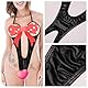 Damen Sexy Lingerie Nachtwäsche Dessous Babydoll Wetlook Teddy Offen Ouvert Tiefer V-Ausschnitt Reizwäsche Neckholder Rückenfrei Unterwäsche Stringbody, Schwarz, F