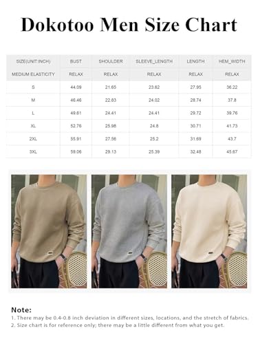 Dokotoo Men Men's Crewneck Sweatshirts Soild Color Geometric Texture Long Sleeve Casual Pullover Shirt, Beige, XL
