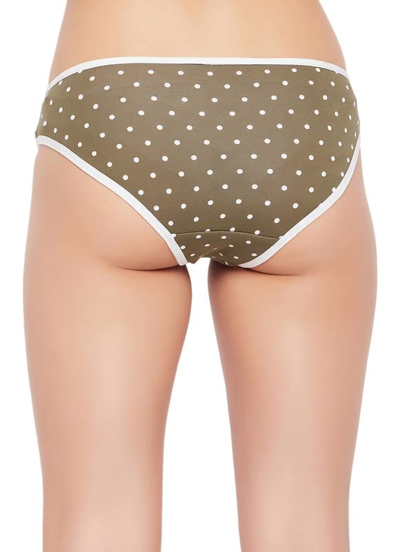 Image of Clovia Women's Cotton Low Waist Polka Print Bikini Panty in Green