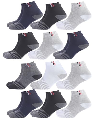 SJeware Polycotton 12 Pairs Stripped Ultra Soft Ankle Socks For M...
