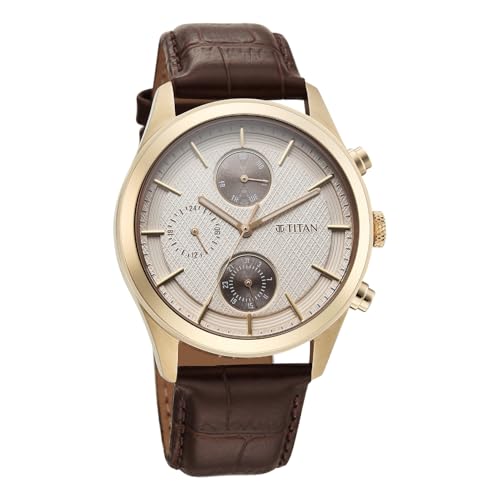 Image of Titan Classique Neo Splash Analog with Cream Dial Brown Leather Strap Watch for Men - 1805WL03
