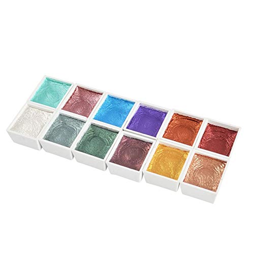 Gelentea Juego de pintura para acuarela, 12 colores, portátil, con purpurina, acuarela, pigmento, dorado, metálico, herramientas de pintura para dibujar, ideal para adultos, artistas, niños Cover