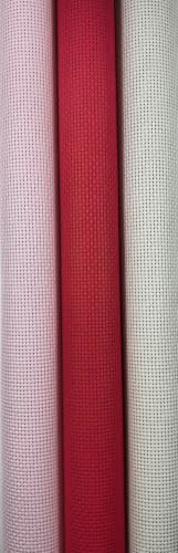 Image of KCS 3 pc of 15 inch x 18 inch(38cmx45cm) 11 Count Cross Stitch Cotton Aida Cloth Needlework Rolled Fabric Box,11CT,Pink+Red+Pearl Grey