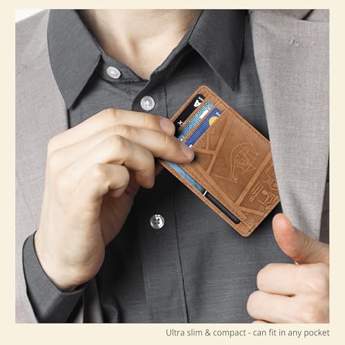Image of Oak Leathers Leather Slim Minimalist Wallet for Men & Women RFID Front Pocket Leather Card Holder Wallets (Egyptian Cognac)