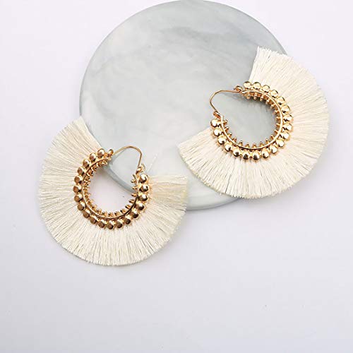 Tassel Hoop Earring, Statement Thread Dangle Earrings Stylish Long Fringe Drop Earrings Lightweight Long Swingy French Hook Earrings For Women Girls (White 1) #TOP2