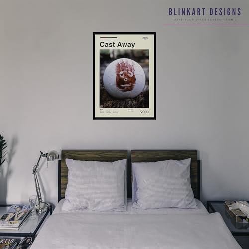 Image of BLINKART Cast Away Movie Poster Frame 8x12 Inch | Premium 300 GSM Paper Wall Print | Mid Century Vintage Film Artwork for Home, Bedroom, Living Room, Office | Framed Photo Decor