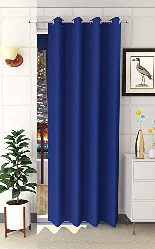Image of Purav Light 7 Feet Blackout Curtains | Faux Silk Fabric| Thermal Insulated, Noise Reducting, Heavy Duty, Sun Blocking for Home Living Room & Bedroom, Eyelet Design| Blue Set of 1