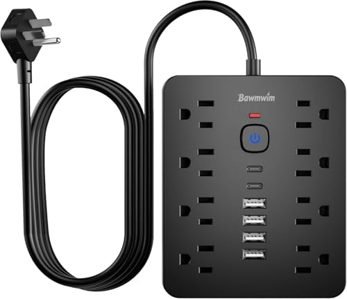 Bawmwim Surge Protector Power Strip, 8 Outlets(1250W/13A), 6 USB Charging Ports(2 USB C), 6FT Flat Plug Extension Cord Outlet Extender with Overload Protection, ETL Certified for Office, Dorm Room